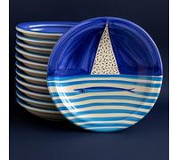 Generico Set da 12 Piatti Fondo in Ceramica Artigianale Ø 28 cm Stile Vietrese - Dipinto a Mano- Piatto da Portata, Servizio da Tavola -Vietri-Costiera Amalfitana-Caltagirone-Sicilia-0108251304