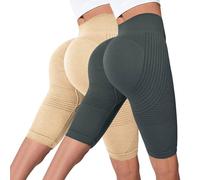 Generico Set da 2 Leggings 3D Anticellulite Donna, Leggings Sportivi da Donna Body Push Up Sculpture Anticellulite Leggins a Compressione Graduale Pantaloncini Corti Palestra Leggins a Vita Alta