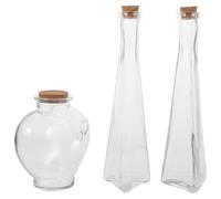 Generico Set da 3 Bottiglie Vetro per Rito della Sabbia Tappo Sughero, Design Prismatico e Cuore, Adatto a Cerimonie Matrimoniali