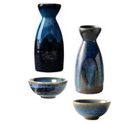 Generico Set da 4 Pezzi Bicchieri e Brocca per Sakè in Ceramica, Stile Giapponese Vintage, Tazze da Sakè Antiribaltamento per Uso Domestico e Ristorazione, Regalo Natale Colore Casuale