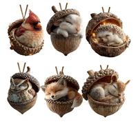 Generico Set da 6 Decorazioni A Forma di Ghiande E Animali della Foresta, Pigne da Appendere, Pendenti in Acrilico 2D per Albero di Natale, Decorazioni per La Casa, Stagionali E Festive