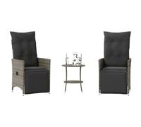 Generico Set da Bistrò 3 pz con Cuscini Grigio in Polyrattan,Grigio,21.6kg,365675