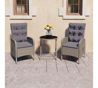 Generico Set da Bistrot da Giardino 3 pz in Polyrattan e Vetro Grigio,Grigio,34.5kg,3058538