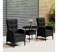 Generico Set da Bistrot per Giardino 3 pz in Polyrattan Nero,Nero,37.6kg,3058548