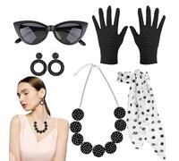 Genérico Set da donna anni '50 - Cerchietto e collana a pois, da donna, set di 5 pezzi, per feste a disco e abbigliamento da festa per ragazze