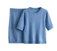 Generico Set da Donna Casual 2 Pezzi Set in Maglia a Due Pezzi Set Donna a Manica Corta a Girocollo Top e Gonna Completo Spiaggia Regalo Per la Festa Della Mamma Abbigliamento Donna Offerte