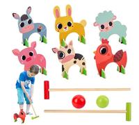 Generico Set da Gioco di Croquet con Animali della Giungla - Giocattoli Sportivi in Legno Gioco Classico per Famiglie all'aperto Educativo Costruzione in Legno Durevole Divertente attività in cort