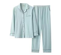 Genérico Set da notte per le donne Set di due pezzi pigiama leggero senza cappuccio e pantaloni della tuta biancheria intima confortevole tuta da casa pigiama di seta a maniche lunghe, blu, XL