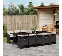 Generico Set da Pranzo da Giardino 11 pz con Cuscini in Polyrattan Nero,Nero,122kg,3277697