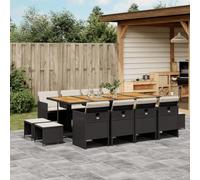 Generico Set da Pranzo da Giardino 13pz con Cuscini Nero in Polyrattan,Nero,116.9kg,3210627