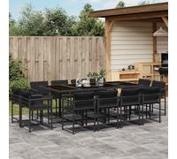 Generico Set da Pranzo da Giardino 13pz con Cuscini Nero in Polyrattan,Nero,122.45kg,3211579