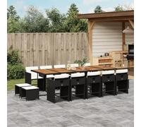 Generico Set da Pranzo da Giardino 15 pz con Cuscini Nero in Polyrattan,Nero,120.8kg,3277946
