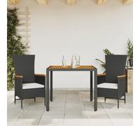 Generico Set da Pranzo da Giardino 3 pz con Cuscini Nero in Polyrattan,Nero,33kg,3277501