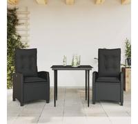 Generico Set da Pranzo da Giardino 3 pz con Cuscini Nero in Polyrattan,Nero,37.4kg,3212742