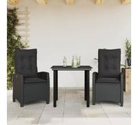 Generico Set da Pranzo da Giardino 3 pz con Cuscini Nero in Polyrattan,Nero,37.94kg,3212752