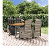 Generico Set da Pranzo da Giardino 5 pz con Cuscini in Polyrattan Grigio,Grigio,64kg,3185046