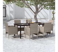 Generico Set da Pranzo da Giardino 7 pz con Cuscini Beige e Nero,Beige,72.64kg,3099297