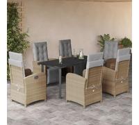 Generico Set da Pranzo da Giardino 7 pz con Cuscini Beige in Polyrattan,Beige,86.75kg,3212595