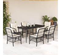 Generico Set da Pranzo da Giardino 7 pz Nero con Cuscini in Polyrattan,Nero,64.9kg,3212086