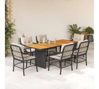 Generico Set da Pranzo da Giardino 7 pz Nero con Cuscini in Polyrattan,Nero,66.6kg,3212070