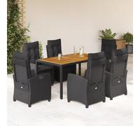 Generico Set da Pranzo da Giardino 7 pz Nero con Cuscini in Polyrattan,Nero,86.8kg,3212667