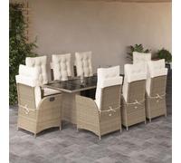 Generico Set da Pranzo da Giardino 9 pz con Cuscini Beige in Polyrattan,Beige,106.8kg,3213125