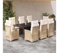Generico Set da Pranzo da Giardino 9 pz con Cuscini Beige in Polyrattan,Beige,116.2kg,3213242