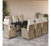 Generico Set da Pranzo da Giardino 9 pz con Cuscini Beige in Polyrattan,Beige,122.6kg,3213440