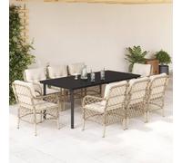 Generico Set da Pranzo da Giardino 9 pz con Cuscini Beige in Polyrattan,Beige,94.8kg,3212151