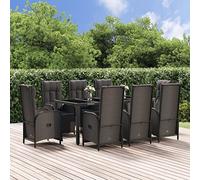 Generico Set da Pranzo da Giardino 9 pz con Cuscini Nero in Polyrattan,Nero,116kg,3185064