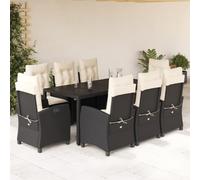 Generico Set da Pranzo da Giardino 9 pz con Cuscini Nero in Polyrattan,Nero,116kg,3212633