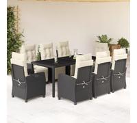 Generico Set da Pranzo da Giardino 9 pz con Cuscini Nero in Polyrattan,Nero,122.4kg,3212887