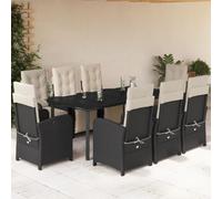 Generico Set da Pranzo da Giardino 9 pz con Cuscini Nero in Polyrattan,Nero,122kg,3212527
