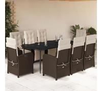 Generico Set da Pranzo da Giardino 9pz con Cuscini Marrone in Polyrattan,Marrone,118.6kg,3212548
