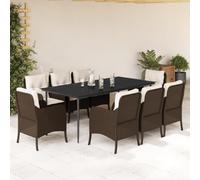 Generico Set da Pranzo da Giardino 9pz con Cuscini Marrone in Polyrattan,Marrone,97.8kg,3211940