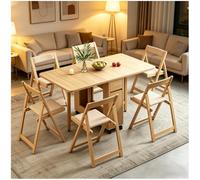 Generico Set Da Pranzo In Stile Farmhouse Da 7 Pezzi, Set Tavolo E Sedie Pieghevole Per 6 Persone, Scrivania Estensibile In Legno Massello Con Ante A Ribalta, Ideale Per Spazi Ridotti,Natural,B