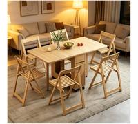 Generico Set Da Pranzo In Stile Farmhouse Da 7 Pezzi, Set Tavolo E Sedie Pieghevole Per 6 Persone, Scrivania Estensibile In Legno Massello Con Ante A Ribalta, Ideale Per Spazi Ridotti,Natural,A
