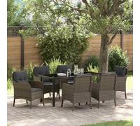 Generico Set da Pranzo per Giardino con Cuscino 7 PCS Grigio Poly Rattan,Grigio,71.5kg,3380166