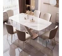 Generico Set da pranzo rettangolare moderno, 6 pezzi, tavolo in pietra di grado A e base in acciaio al carbonio, pelliccia salvaspazio per 6 persone, ideale per casa e ufficio sala da pranzo