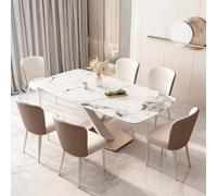 Generico Set da pranzo rettangolare moderno, 6 pezzi, tavolo in pietra di grado A e base in acciaio al carbonio, pelliccia salvaspazio per 6 persone, ideale per casa e ufficio sala da pranzo