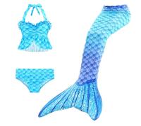 Generico Set da tre pezzi costume da bagno con coda per bambine costume da bagno da bambina bikini per bambini