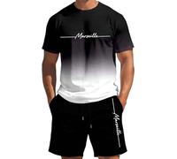 Generico Set Da Uomo 2 Pezzi Scollo Tondo Maniche Corte Sfumatura Stampa A Lettere Top Con Pantaloni Corti Con Cordino Tasca Estivi Traspirante Completi Tute Per Vacanze Picnic Riunioni Casual