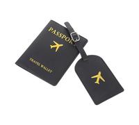 Generico Set da Viaggio Custodia Passaporto in Pu Nero e Etichetta Bagaglio Pratica per Zaino e Valigetta, per Viaggi e Ritiro Bagagli Aeroportuali
