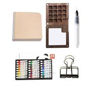 Generico Set da Viaggio per Acquerelli - Tavolozza per Acquerelli | St da Viaggio per Pocket Artist, Tavolozza in Legno Pieghevole con Coperchio, Quaderno per Schizzi, Penna | Sett di Pittura per Am