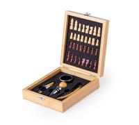 Generico Set da Vino con Scacchiera in bambù - Astuccio Elegante con Accessori in Acciaio Inox e Gioco Scacchi Integrato - Idea Regalo Originale