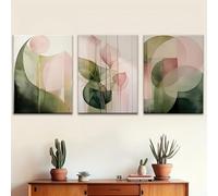 Generico Set de 3 Pósteres de Arte Contemporáneo de la Naturaleza, Decoración Floral Abstracta para Pared en Tonos Suaves Rosa y Verde, Lienzos Modernos para Sala y Recámara, Sin Marco (21 x 30 cm)