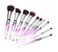 Generico Set di 10 Pennelli per Donna Manico in Plastica e Fibra Porpora, Applicazione Liscia Crema e Contouring, Design Cristallo Irregolare Elegante