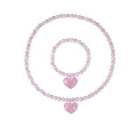 Generico Set di 2 braccialetti con collana per bambini con cuore rosa dolce, caramelle colorate con perline
