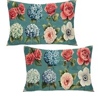 Generico Set di 2 Federe per letto Matrimoniale Cotone 30x50cm, Morbido Velours Decorativo Federe Cuscino FioreBlu, 100% Cotone Rettangolari Federa da Cuscino YF-2274