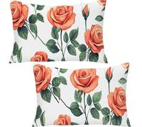 Generico Set di 2 Federe per letto Matrimoniale Cotone 40x80cm, Morbido Velours Decorativo Federe Cuscino FioreBianco, 100% Cotone Rettangolari Federa da Cuscino YF-2256